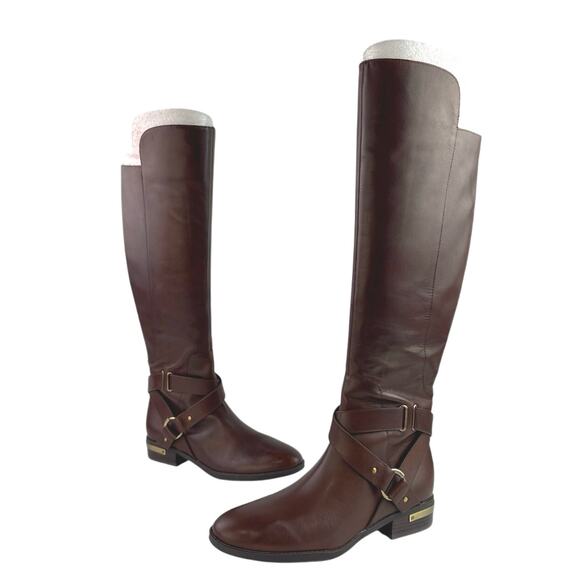 NEW Vince Camuto Preshent Women's Brown Leather Zip Knee High Riding Boots Sz 9 - Picture 5 of 7